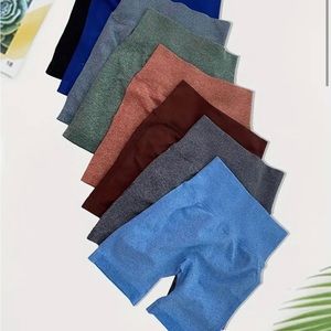 8 Piece Solid Color Sports Shorts For Women, High Waisted Yoga Shorts